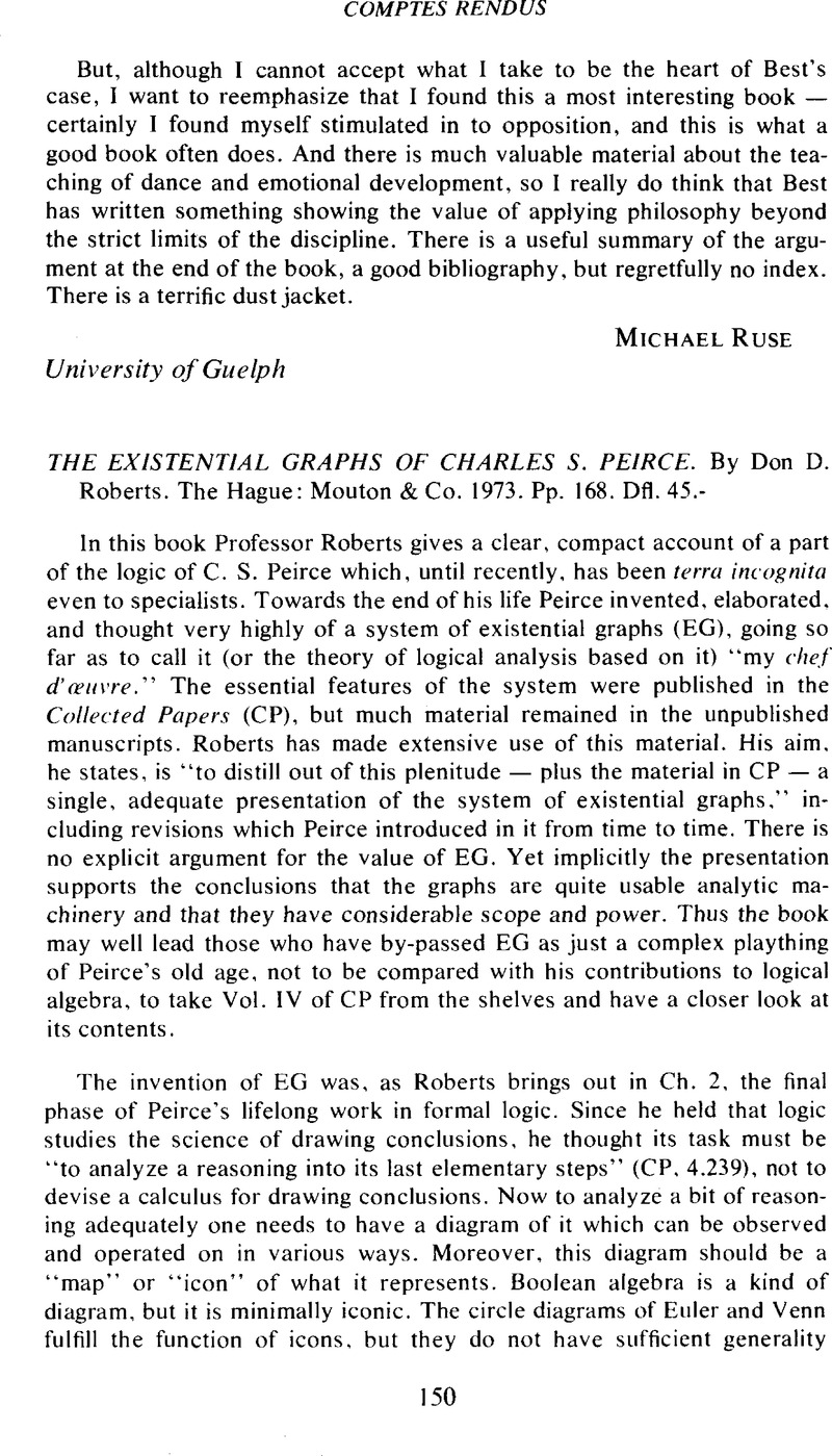 The Existential Graphs of Charles S. Peirce. By Don D. Roberts. The ...