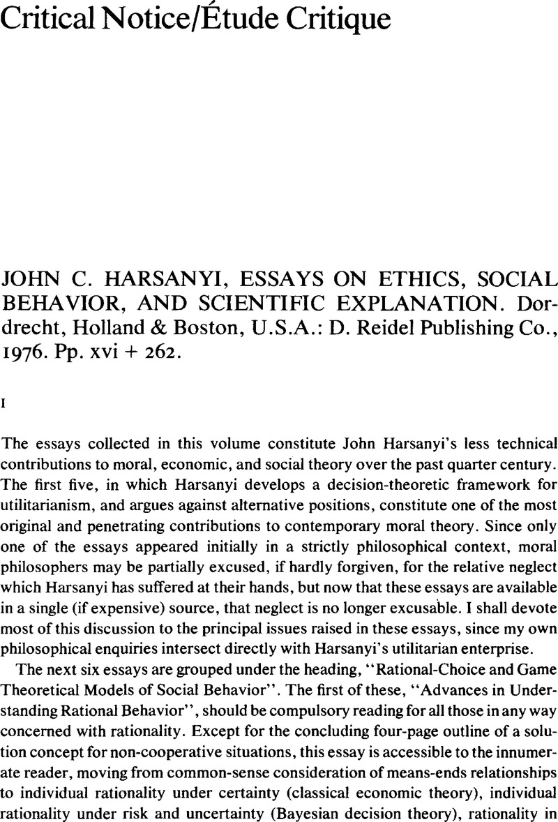 essays on ethics social behavior and scientific explanation