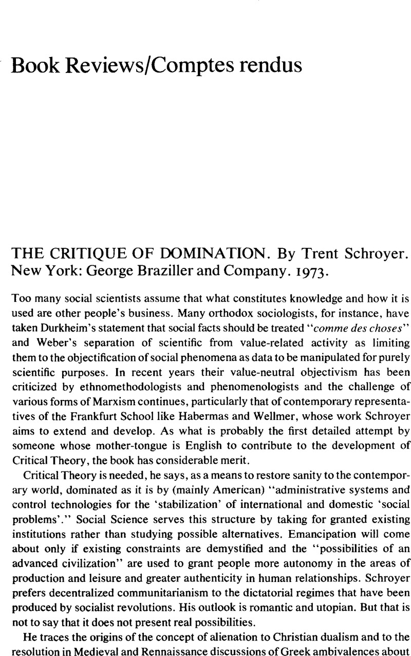 Critique of domination something is Can not Critique of domination