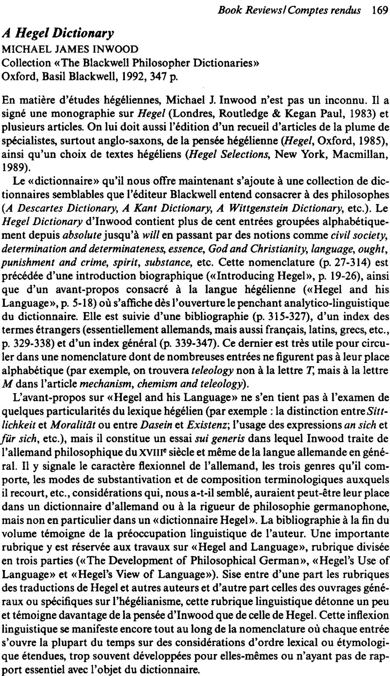 A Hegel DictionaryMichael James Inwood Collection «The Blackwell