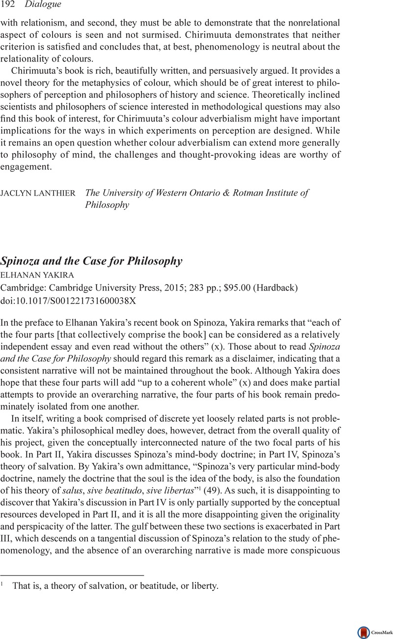 Spinoza and the Case for Philosophy