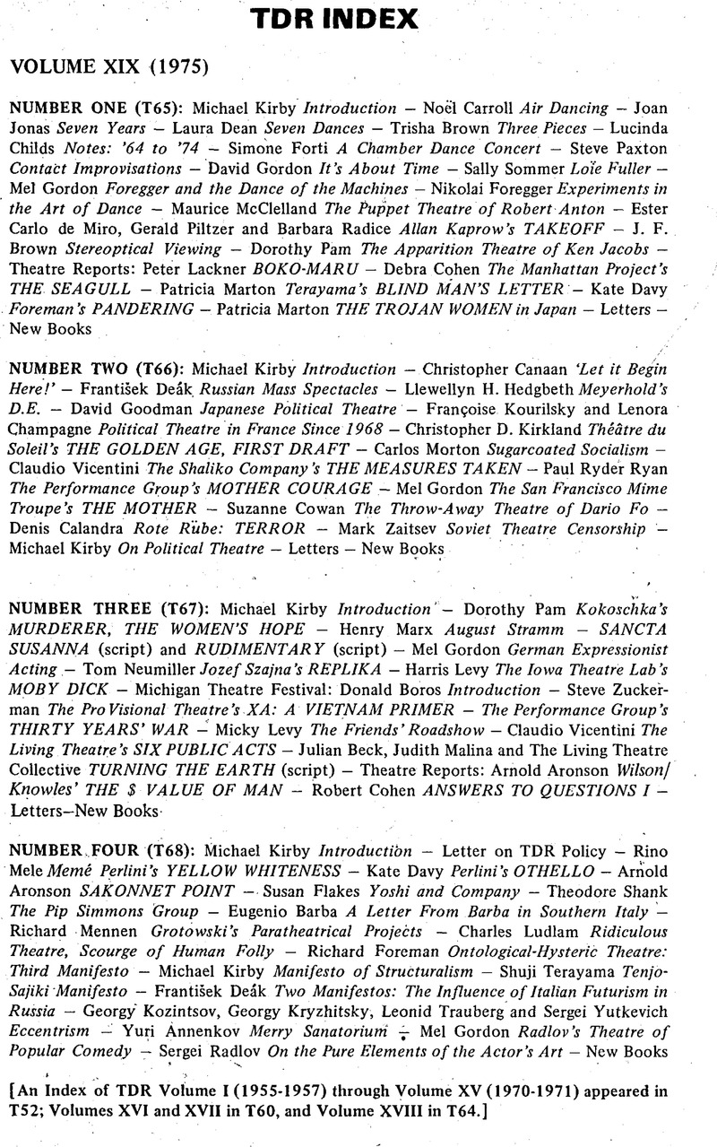 Tdr Index The Drama Review Cambridge Core