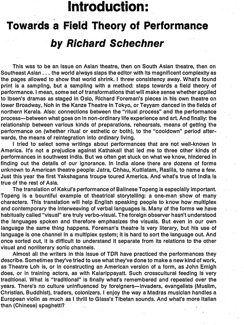 Introduction: Towards a Field Theory of Performance | The Drama Review ...