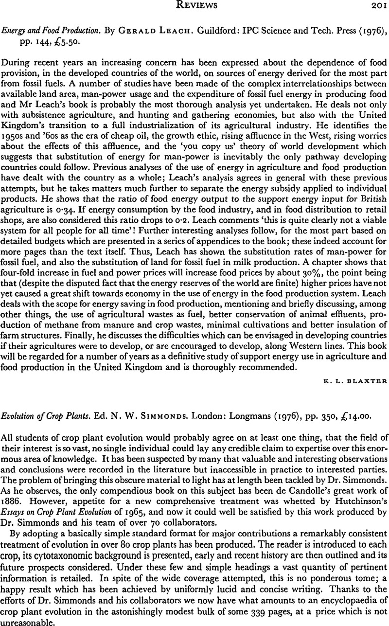 Evolution of Crop Plants. Ed. N. W. Simmonds. London: Longmans (1976 ...