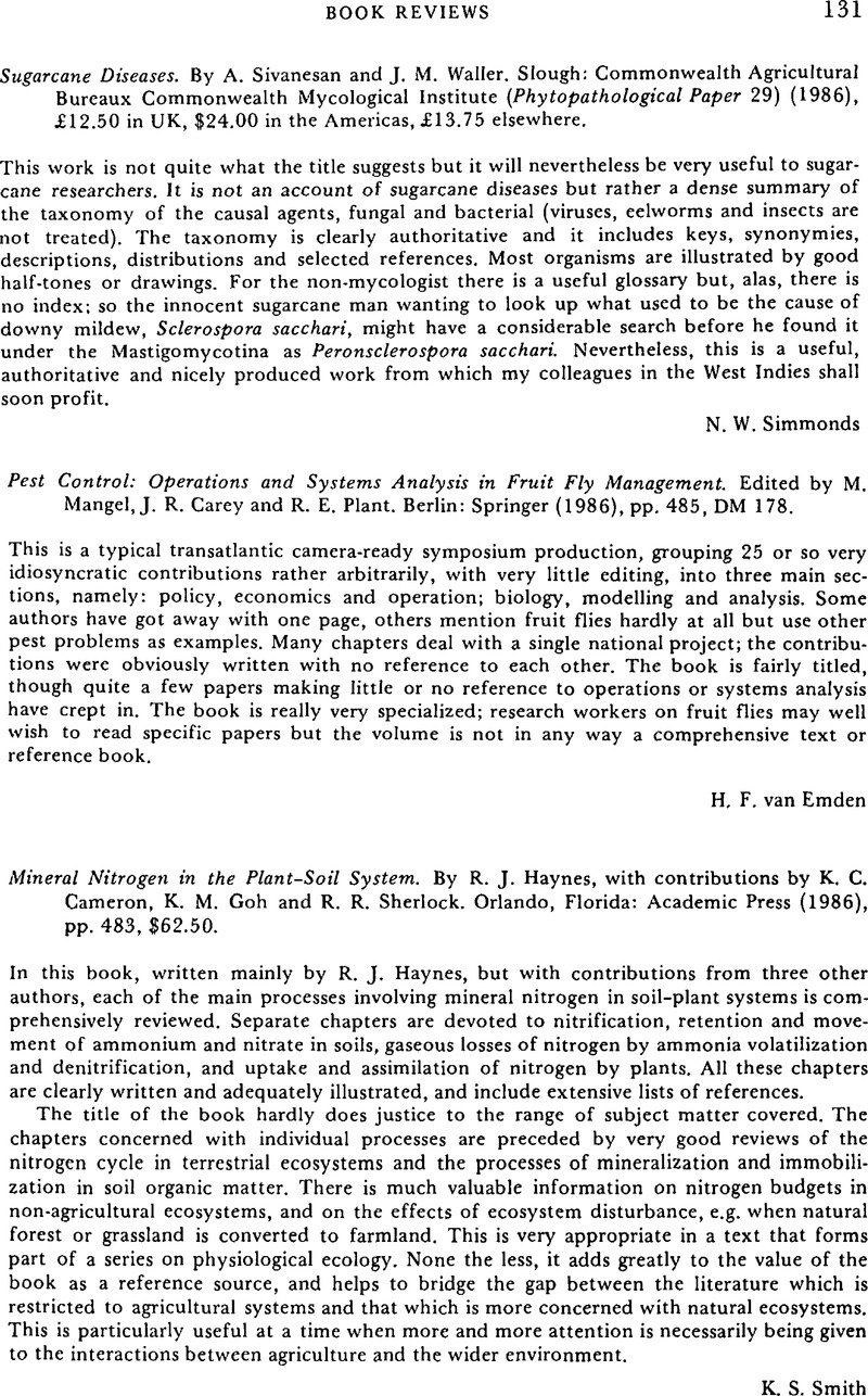 Sugarcane Diseases. By A. Sivanesan And J. M. Waller. Slough ...