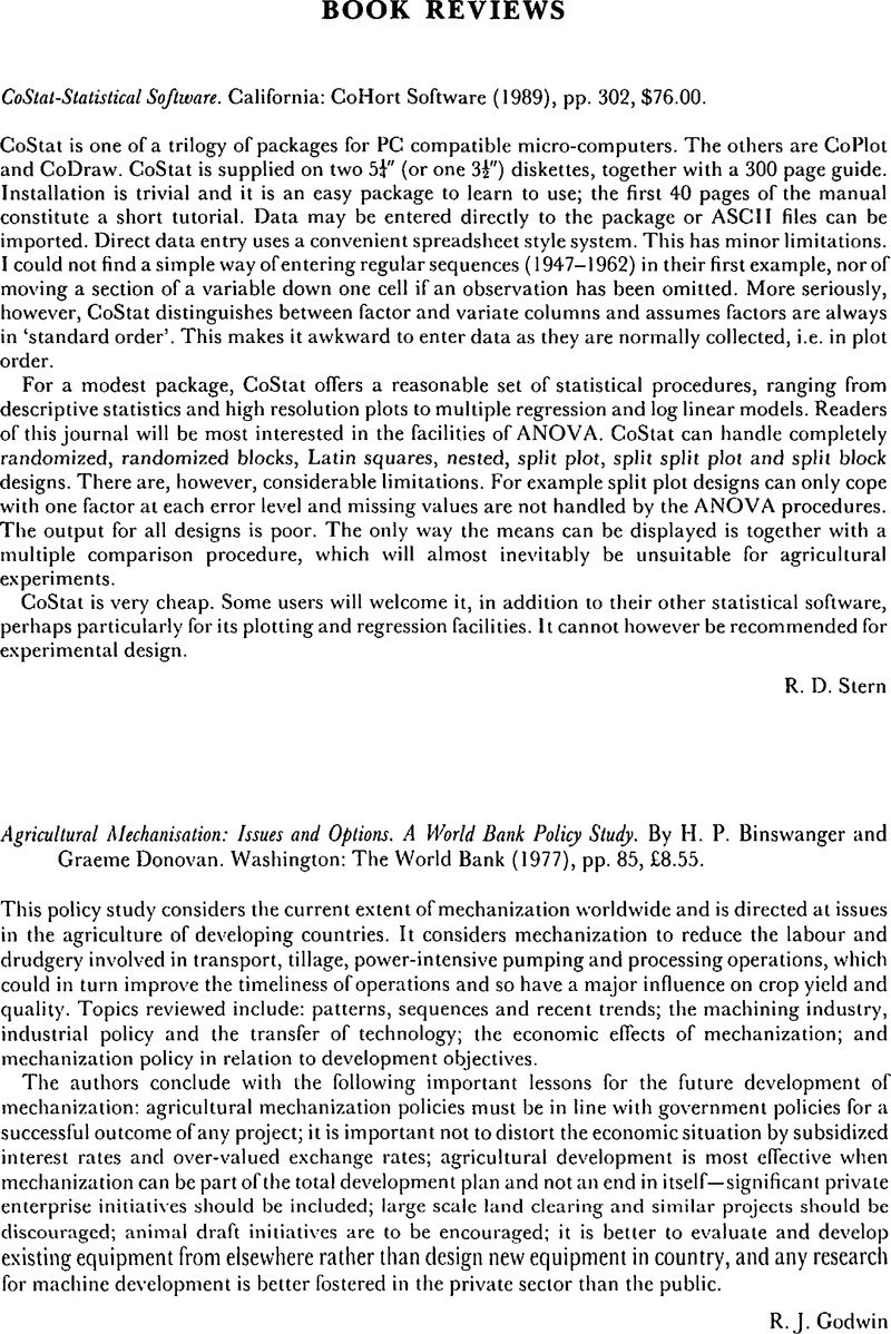 CoStat-Statutical Software. California: CoHort Software (1989), pp. 302 ...