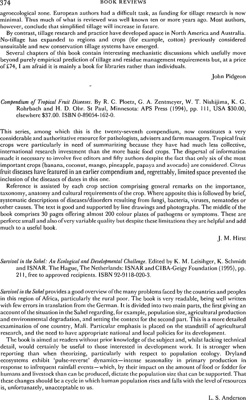 Compendium Of Tropical Fruit Diseases. By R. C. Ploetz, G. A. Zentmeyer 