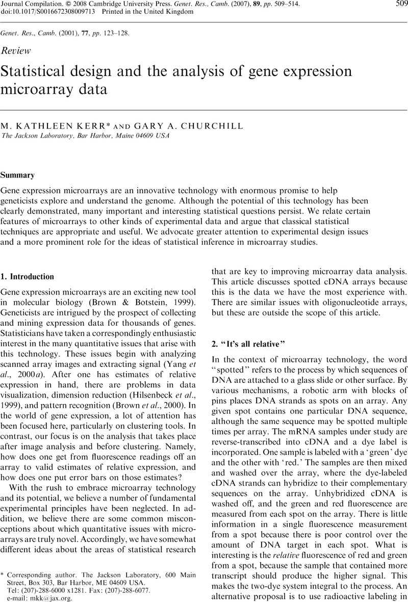 Statistical design and the analysis of gene expression microarray data ...