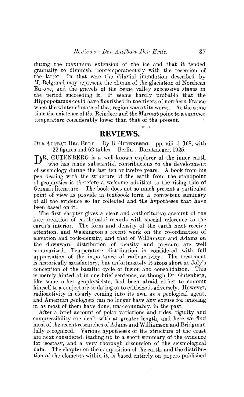 Der Aufbau Der Erde. By B. Gutenberg, pp. viii + 168, with 22 figures ...