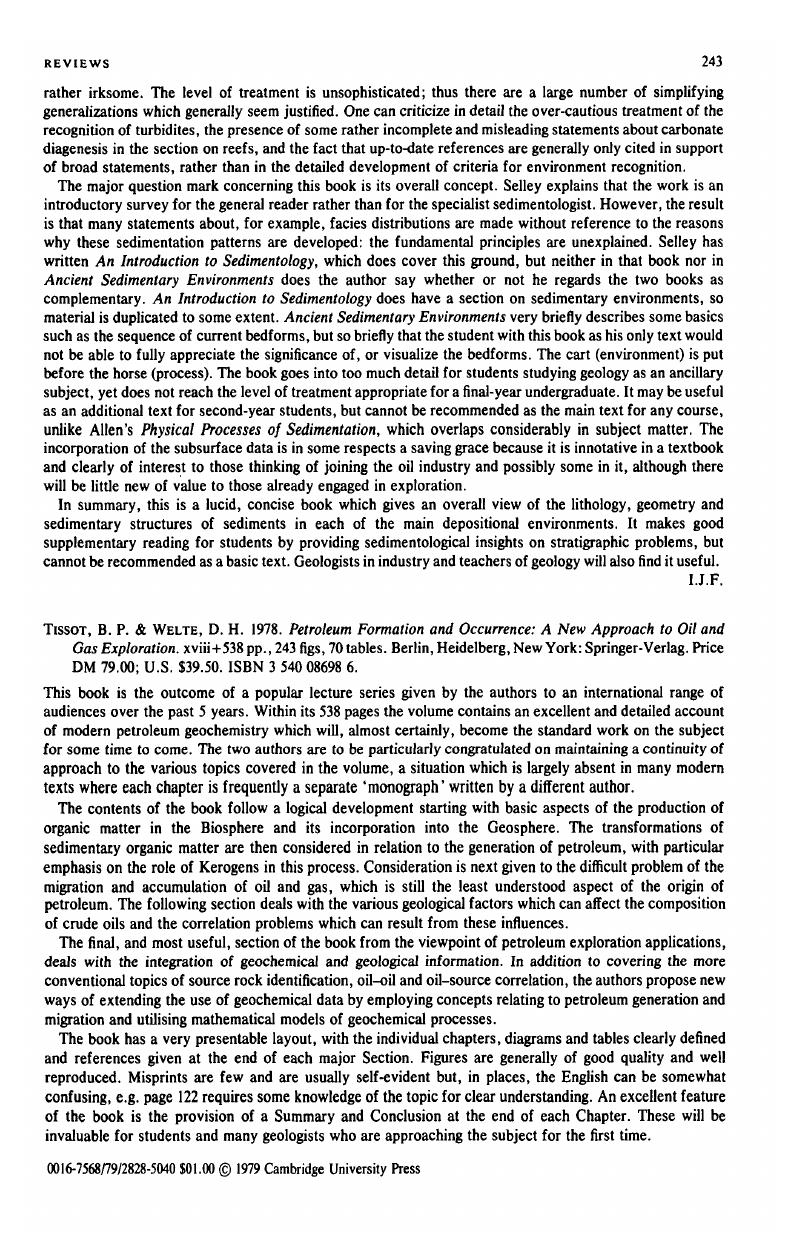 B. P. Tissot D. H. Welte 1978. Petroleum Formation and