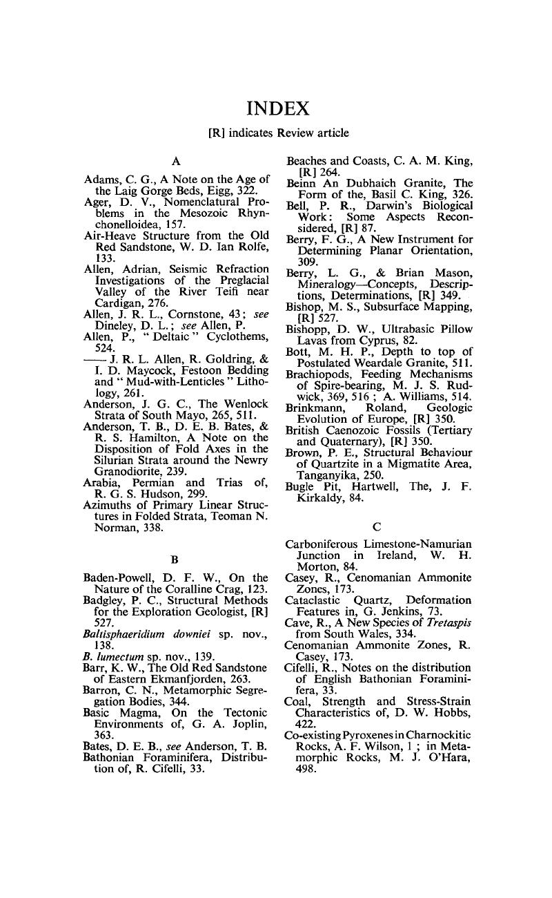 Index | Geological Magazine | Cambridge Core