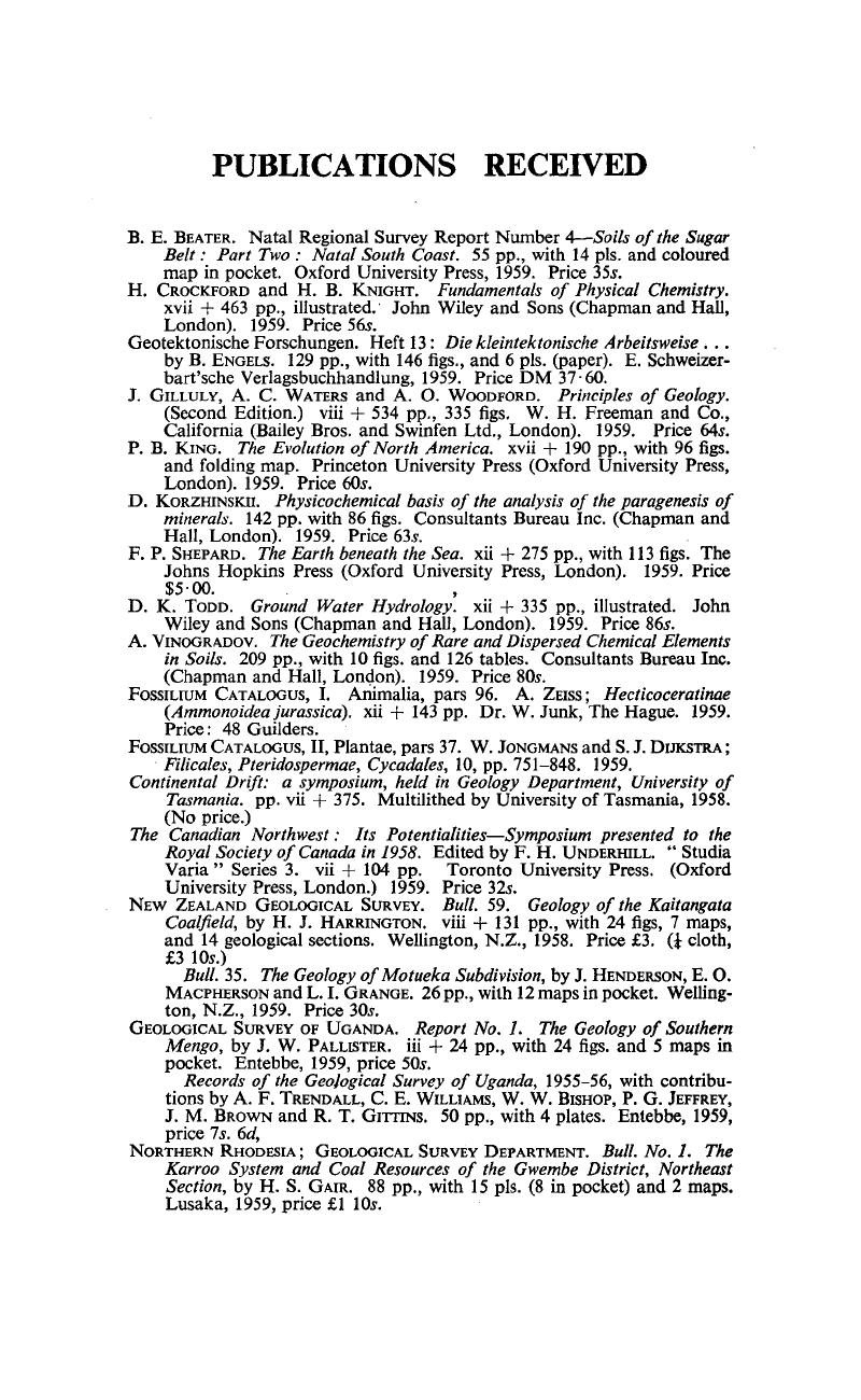 Publications Received | Geological Magazine | Cambridge Core