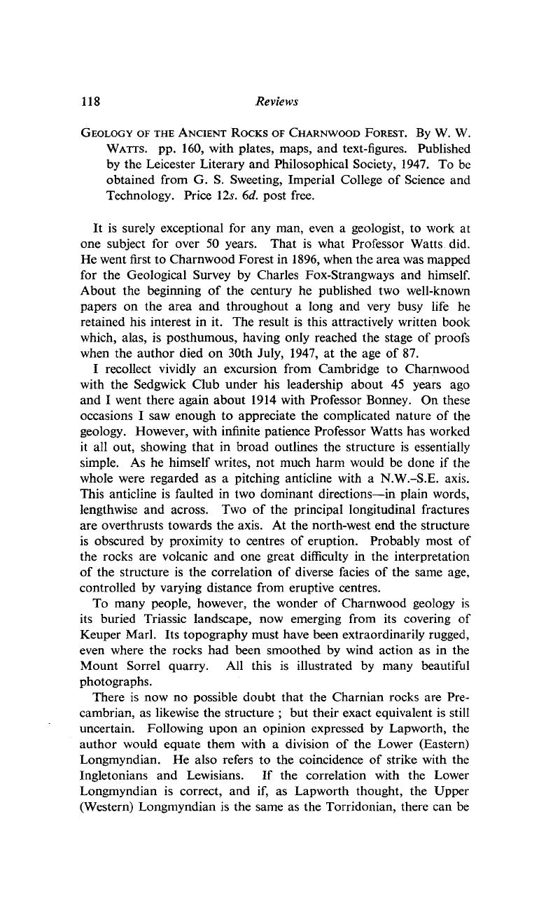 Geology of the Ancient Rocks of Charnwood Forest. By W. W. Watts, pp ...