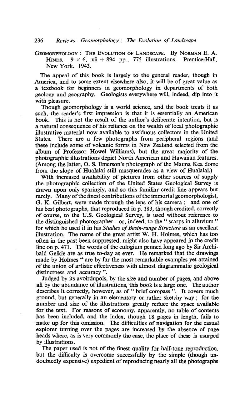 Geomorphology: The Evolution of Landscape. By E. A. Norman Hinds. 9×6 ...