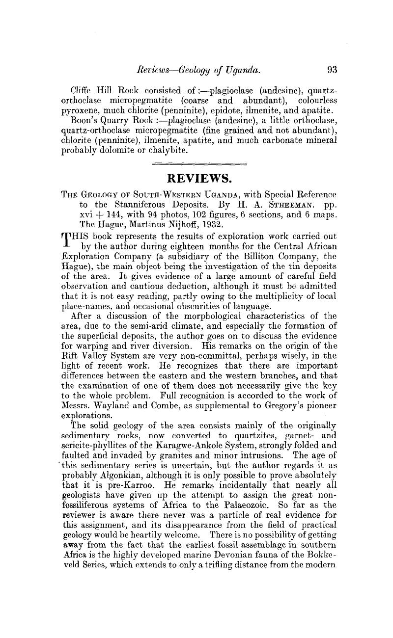 The Geology of Southwestern Uganda: With Special Reference to the Stanniferous Deposits