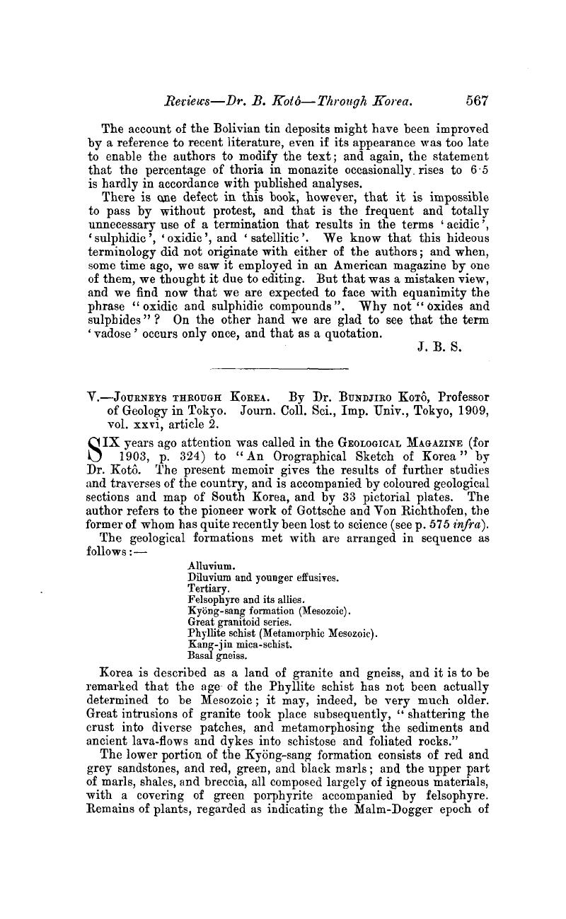 V.—Journeys through Korea. By Dr.Bundjiro Kotô, Professor of Geology in