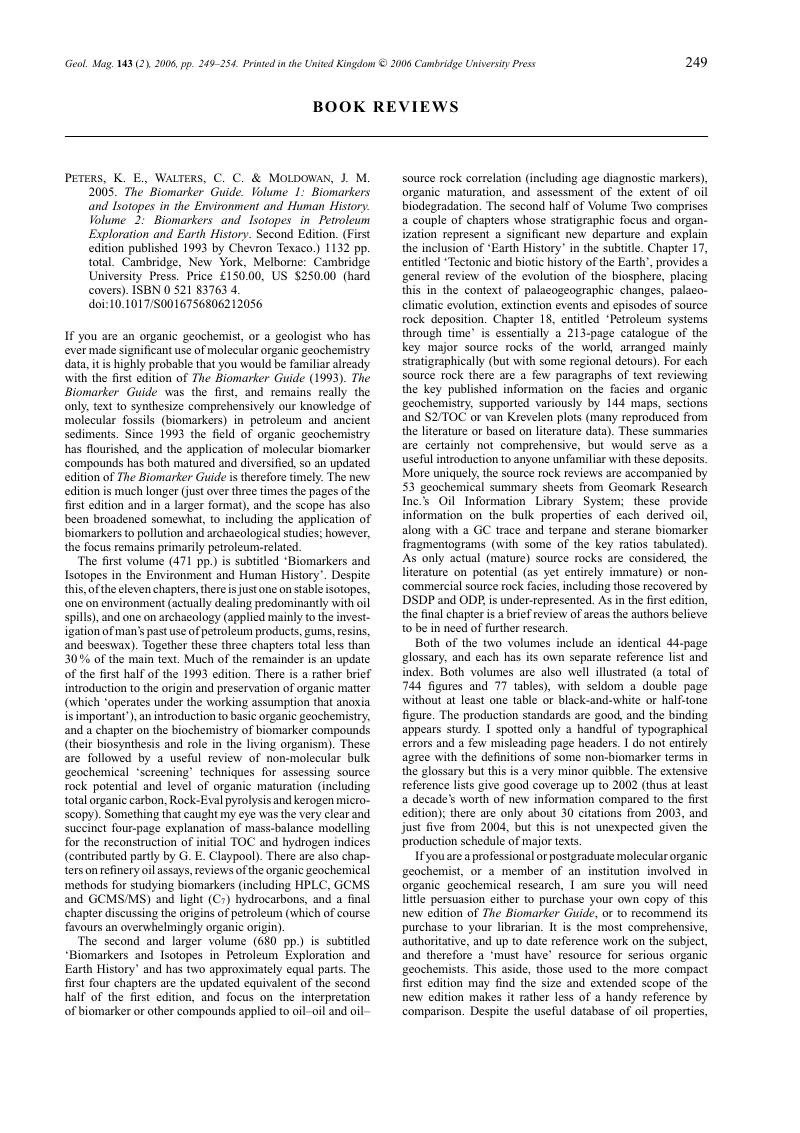 KILLOPS, S. & KILLOPS, V. 2005. Introduction to Organic Geochemistry