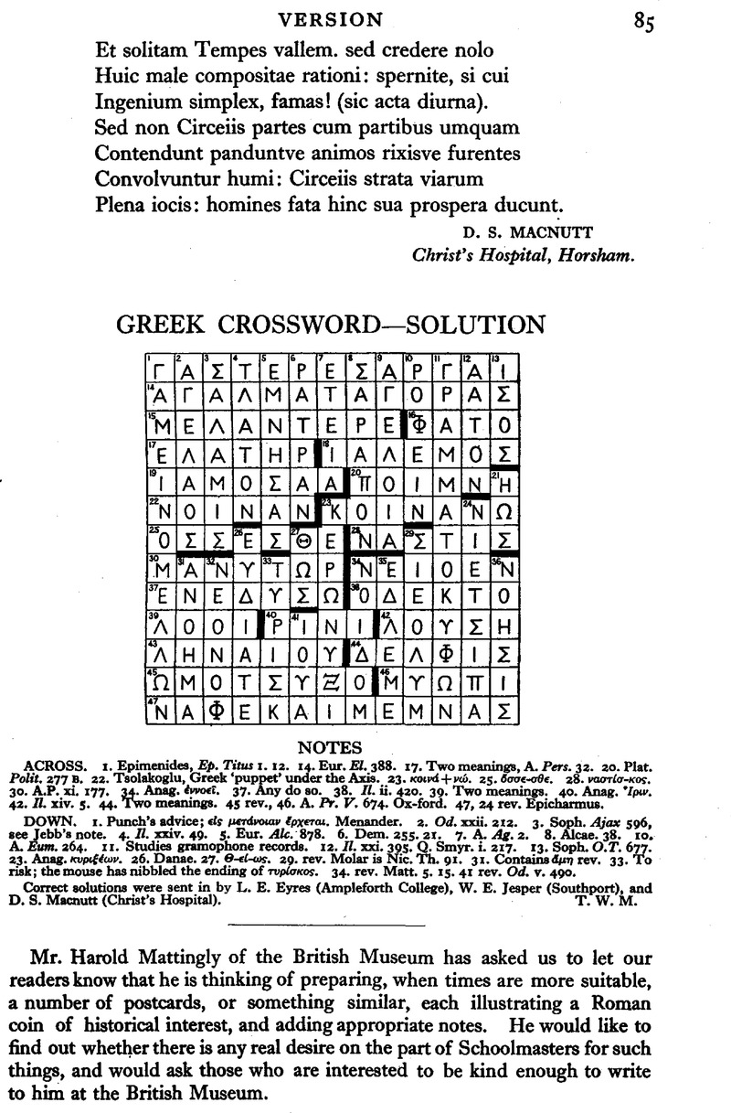Greek Crossword Solution Greece Rome Cambridge Core