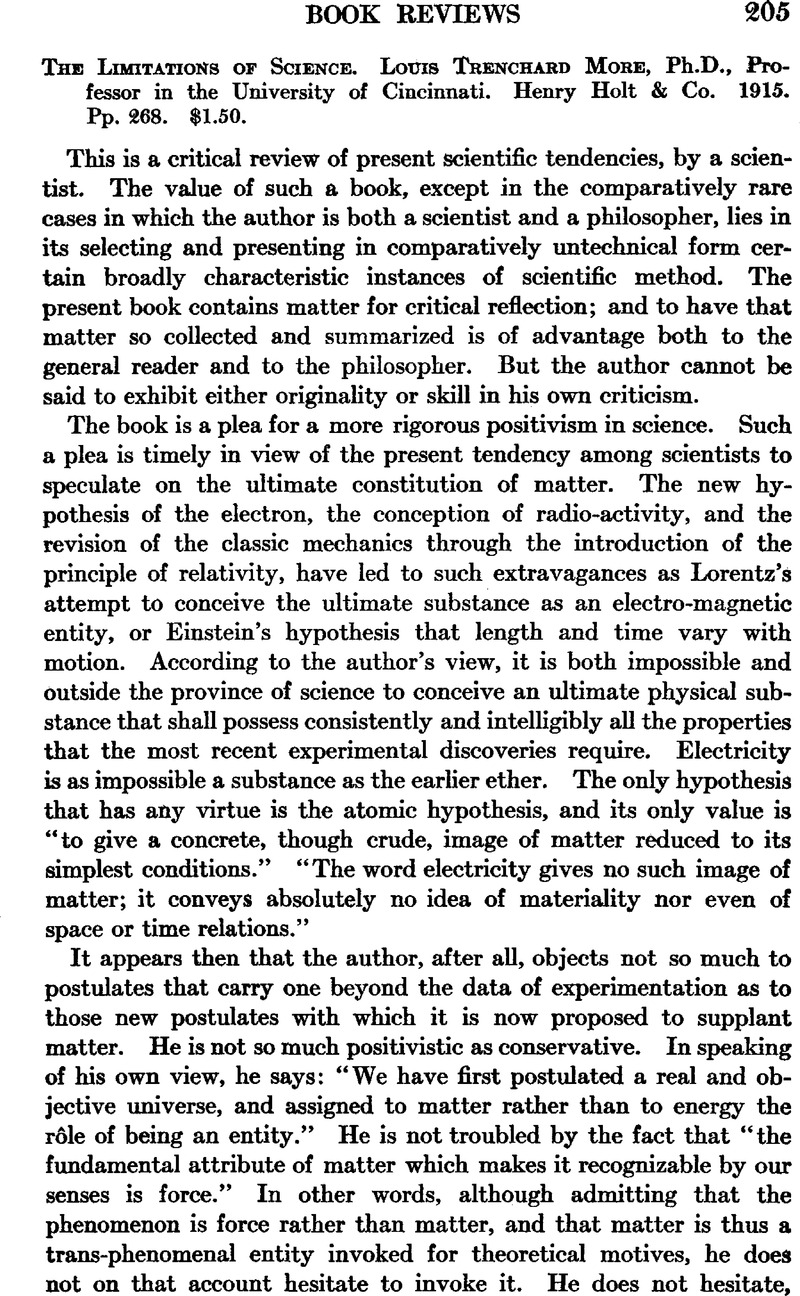 The Limitations of Science. Louis Trenchard More, Ph.D., Professor in ...