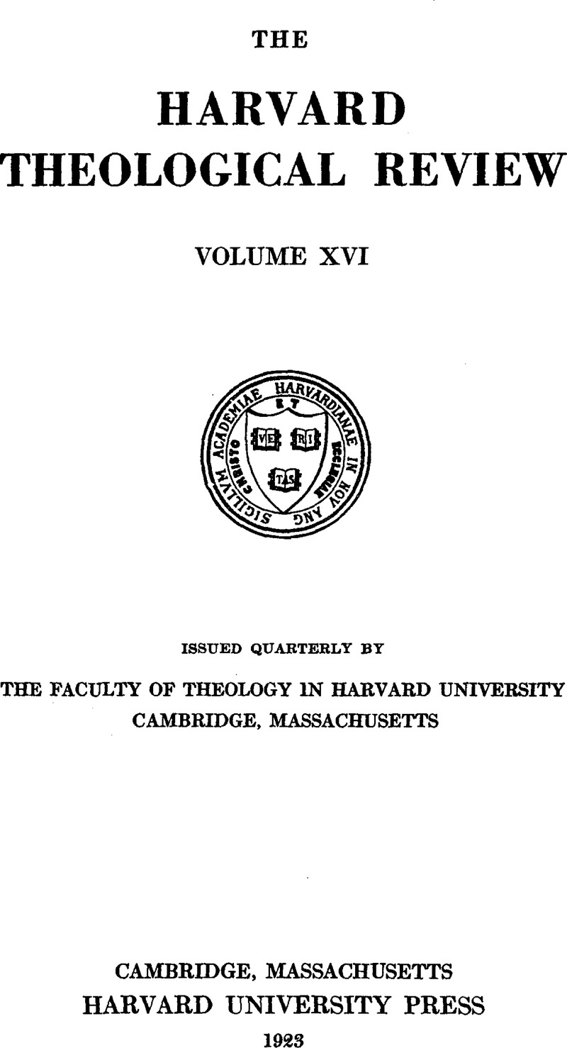 HTR Volume 16 Issue 1 Cover And Front Matter | Harvard Theological ...