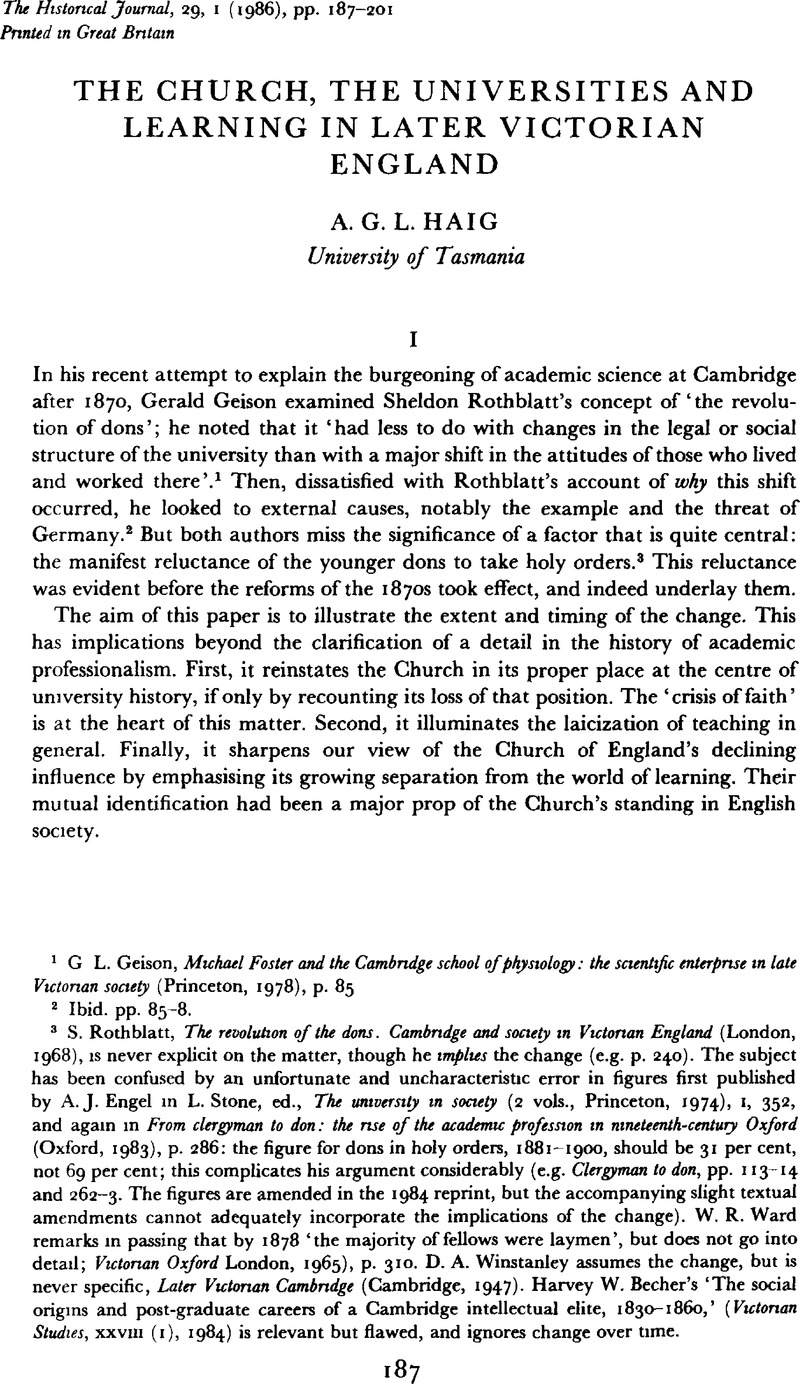 The Church, the Universities and Learning in Later Victorian England | The  Historical Journal | Cambridge Core