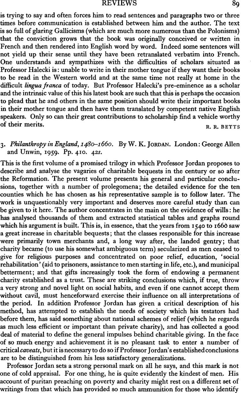 3. Philanthropy in England, 1480–1660. By W. K. Jordan. London: George ...