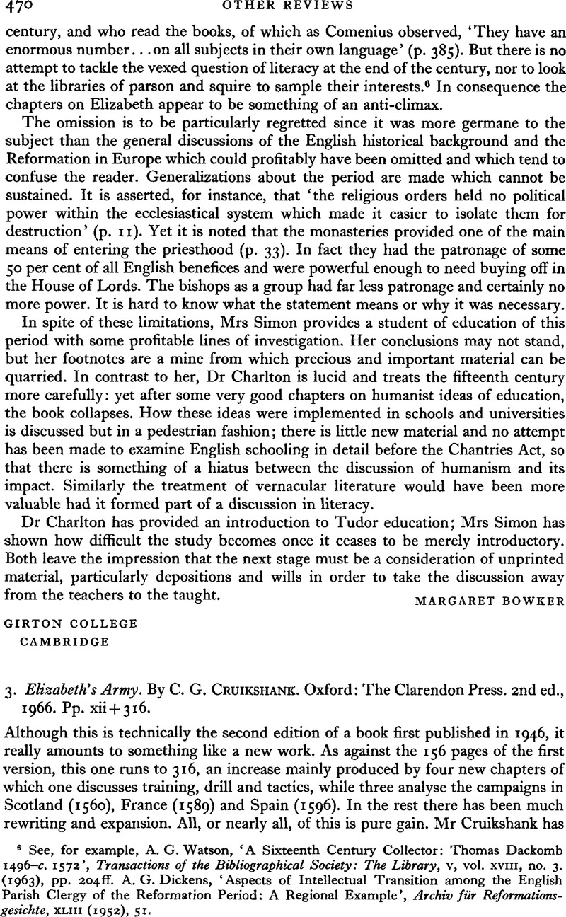 3. Elizabeth's Army. By C. G. Cruikshank. Oxford: The Clarendon Press ...