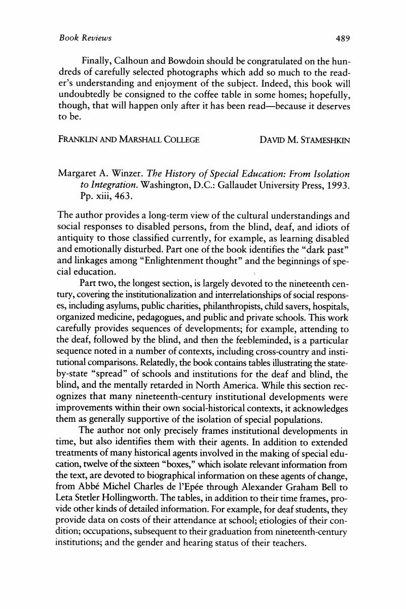 scholarly articles on the history of special education