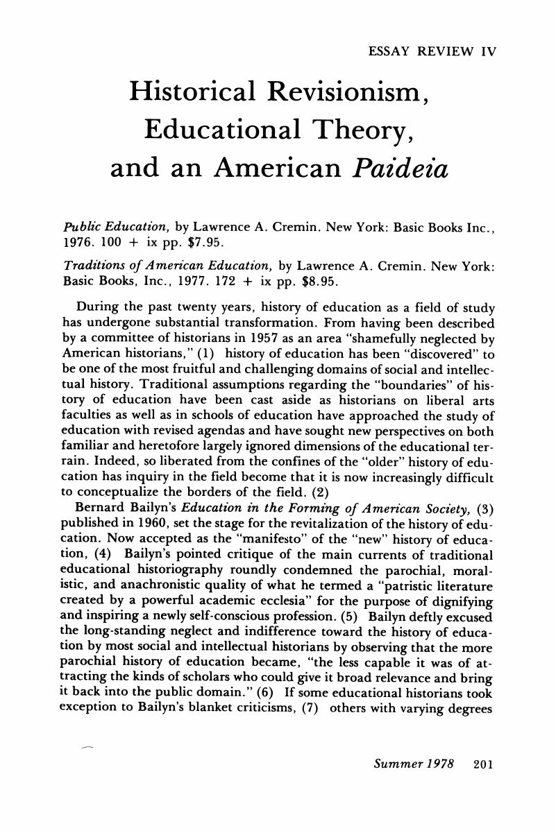 Historical Revisionism Educational Theory And An American Paideia History Of Education 8295