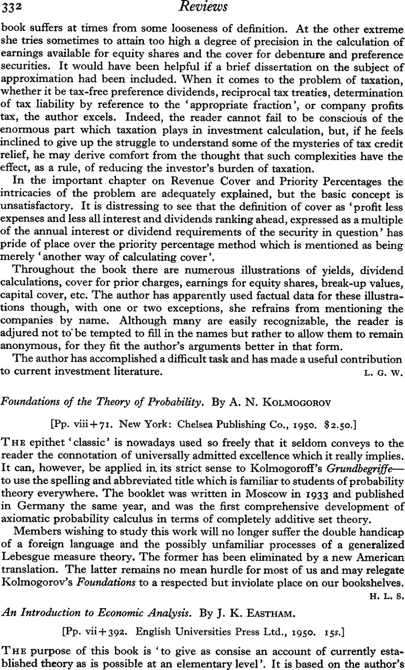 Foundations of the Theory of Probability. By A. N. Kolmogorov [Pp. viii ...