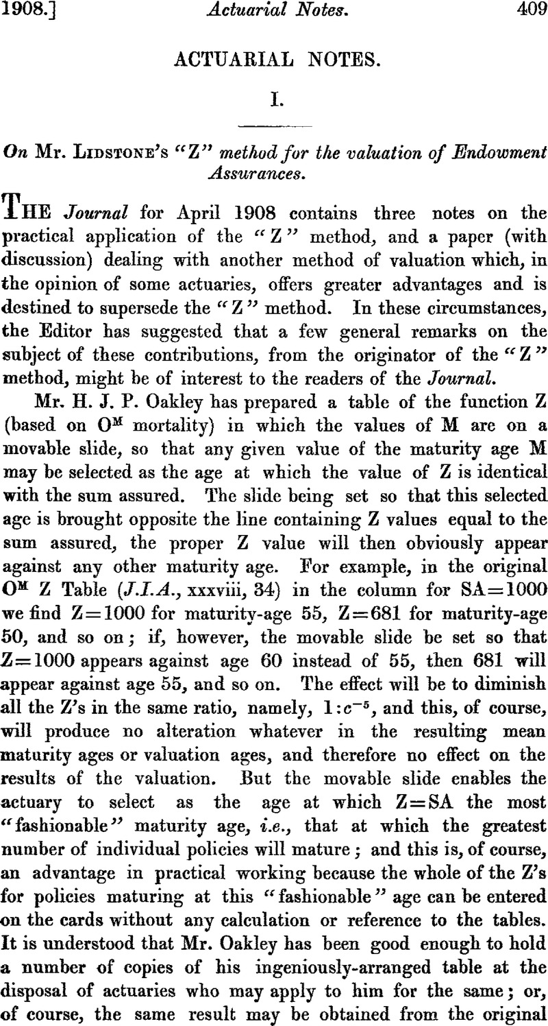 On Mr. Lidstone's ‘Z’ Method For The Valuation Of Endowment Assurances ...