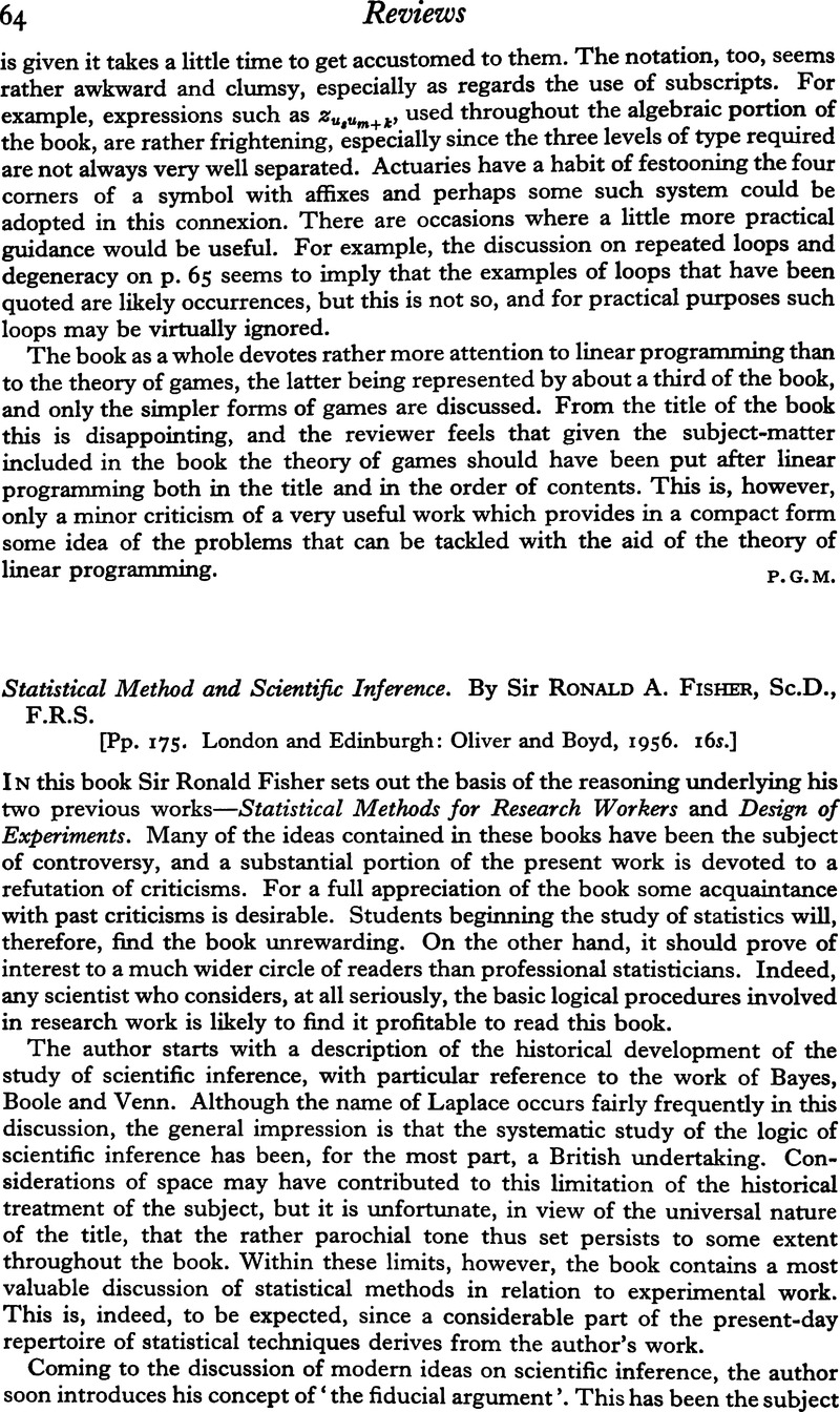 Statistical Methods and Scientific Inference. By Sir Ronald A. FisherSc ...