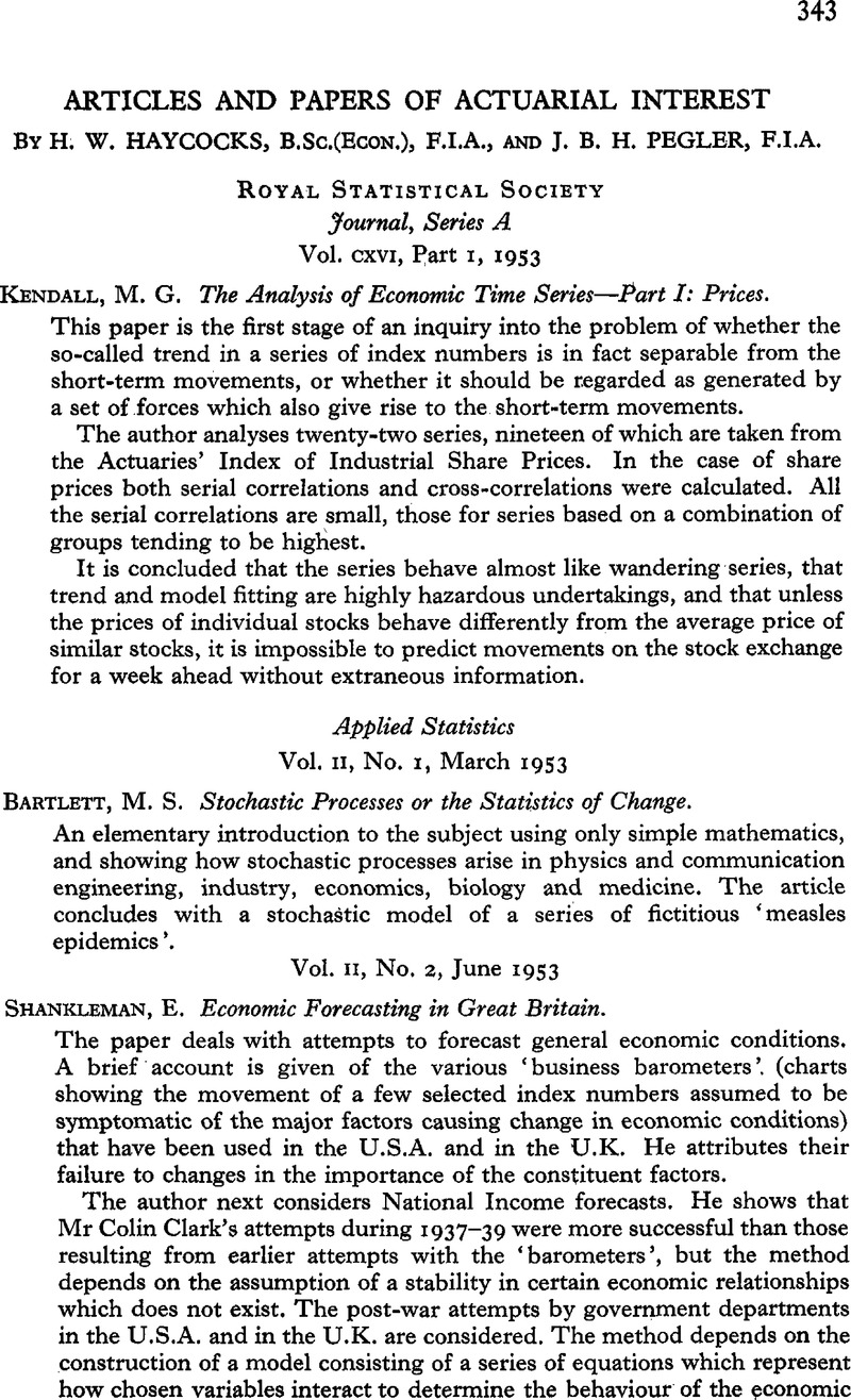 Articles and Papers of Actuarial Interest | Journal of the Institute of ...