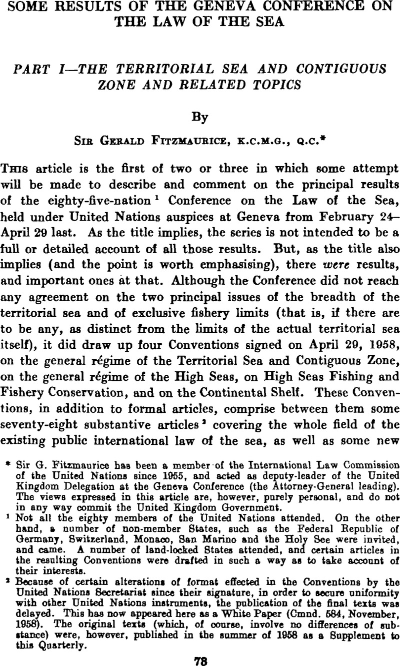 Some Results of the Geneva Conference on the Law of the