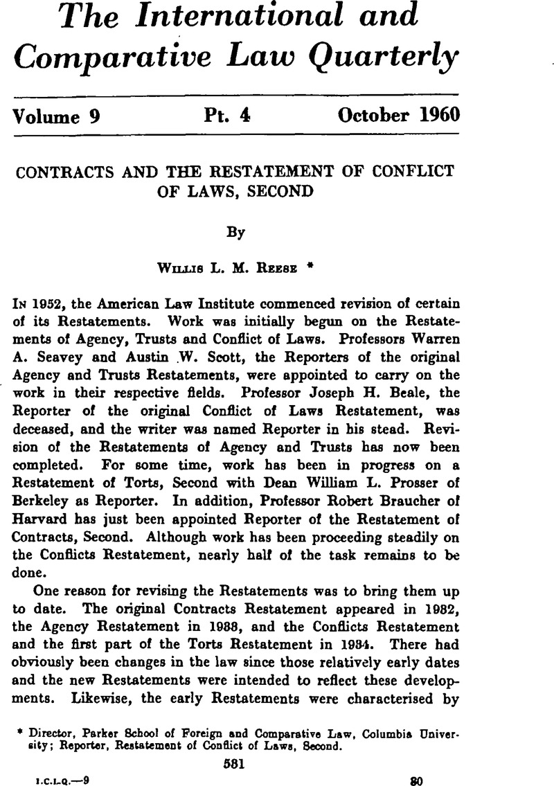 Contracts And The Restatement Of Conflict Of Laws, Second ...