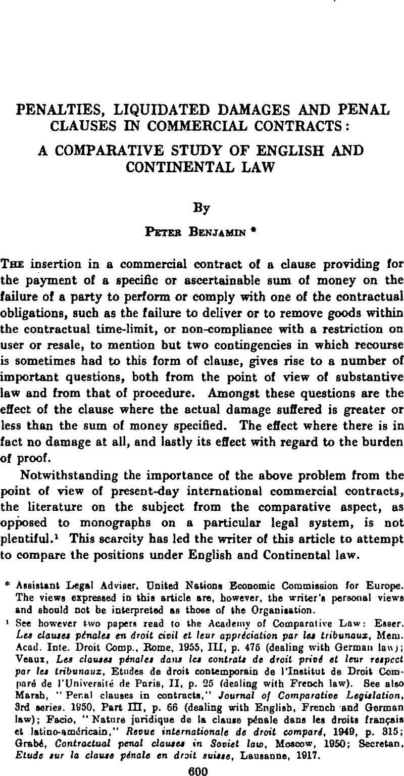 Penalties, Liquidated Damages And Penal Clauses In Commercial Contracts ...