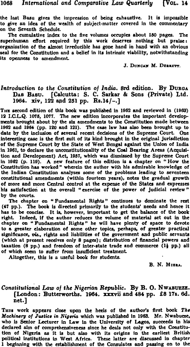 Introduction To The Constitution Of India 3rd Edition By Durga Das Basu Calcutta S C