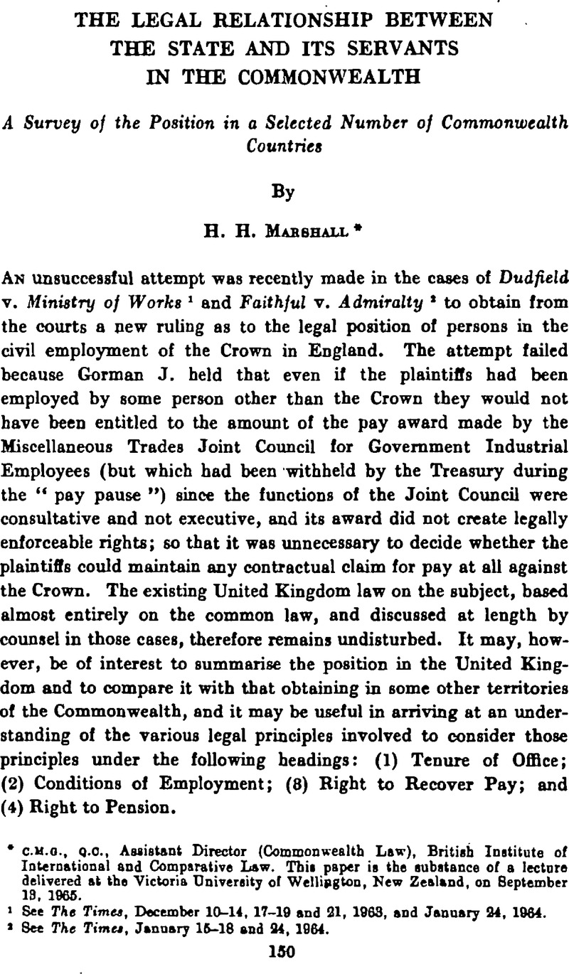 The Legal Relationship Between The State And Its Servants In The Commonwealth International