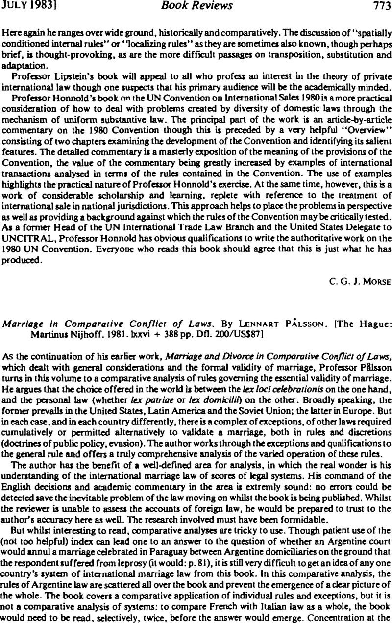 Marriage in Comparative Conflict of Laws. By Lennart Pålsson. [The ...