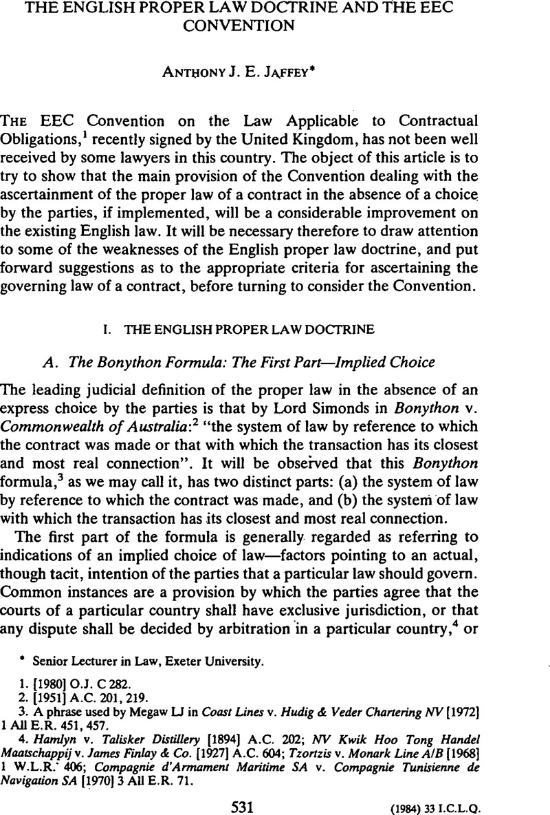 The English Proper Law Doctrine And The EEC Convention | International ...