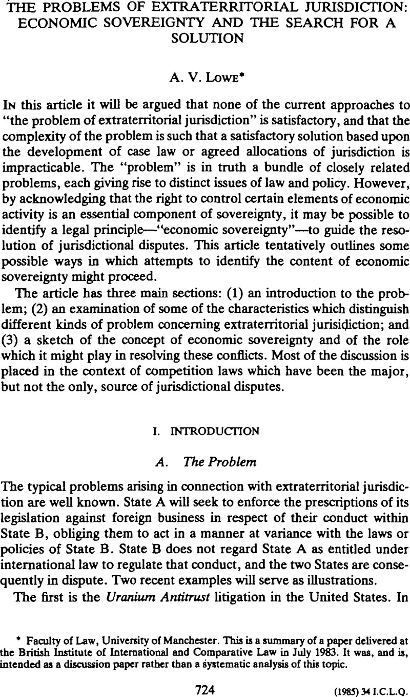 The Problems Of Extraterritorial Jurisdiction: Economic Sovereignty And ...