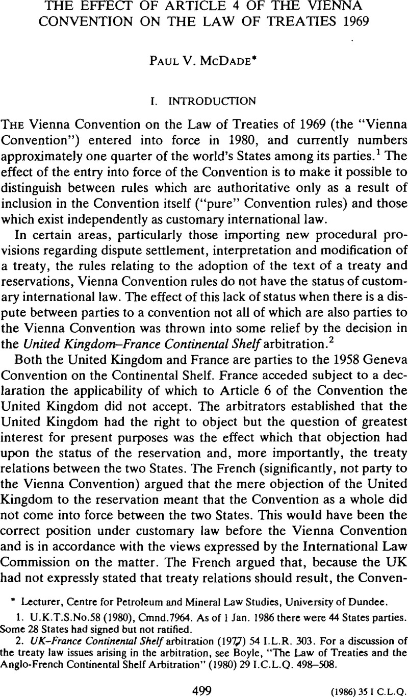 The Effect Of Article 4 Of The Vienna Convention On The Law Of Treaties ...