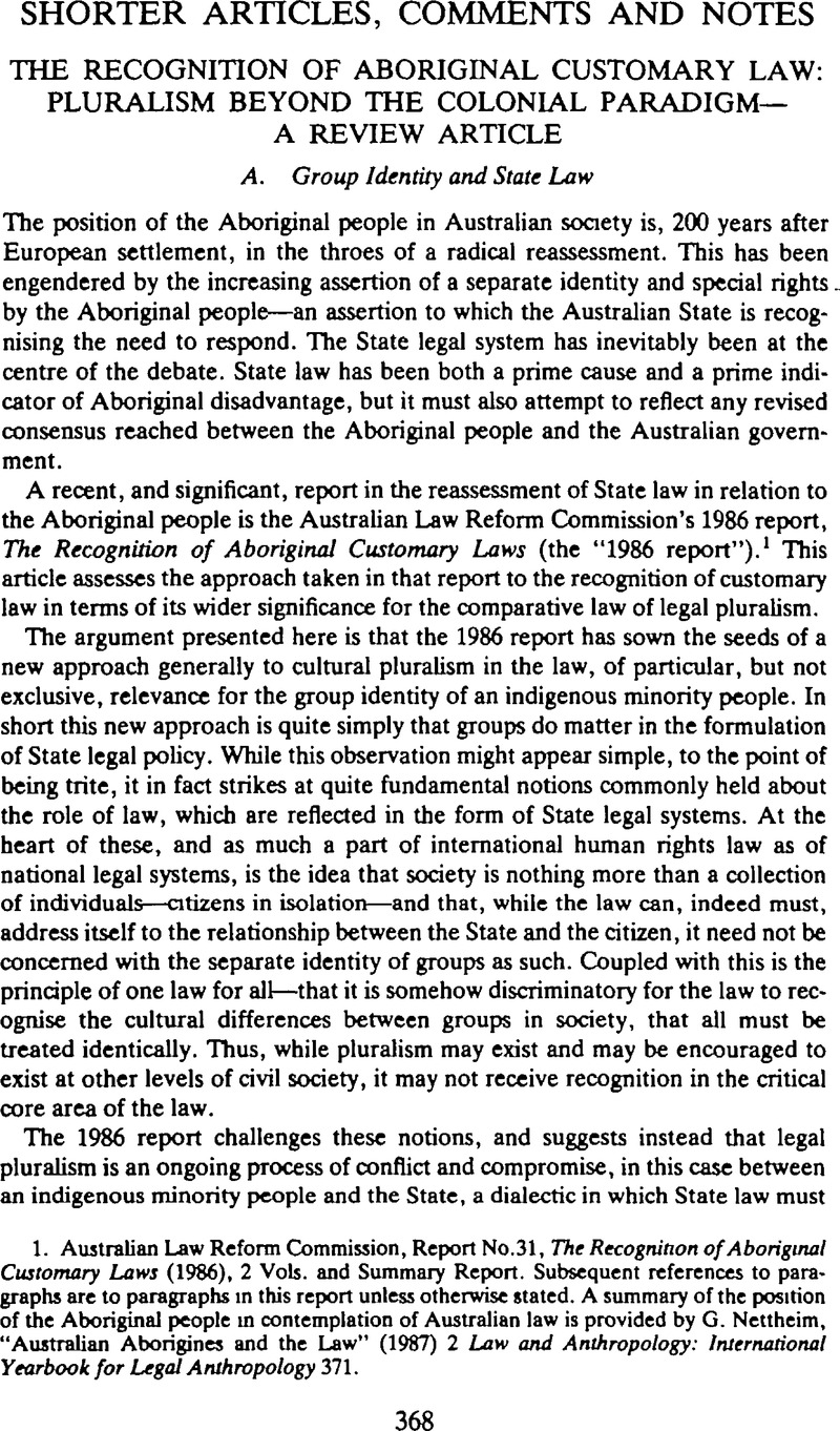 Is Aboriginal Customary Law Recognition In Australia