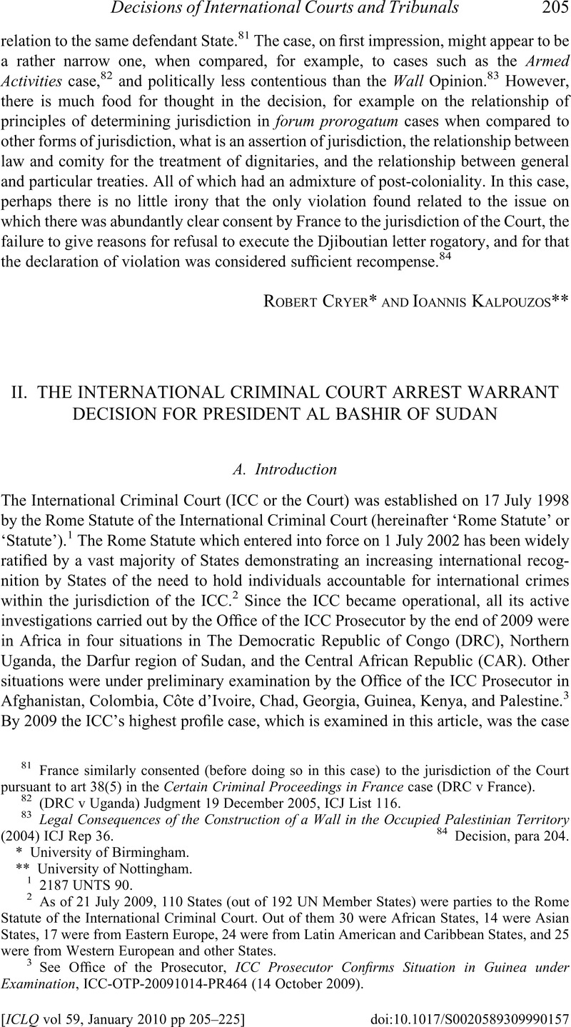 II. THE INTERNATIONAL CRIMINAL COURT ARREST WARRANT DECISION FOR ...