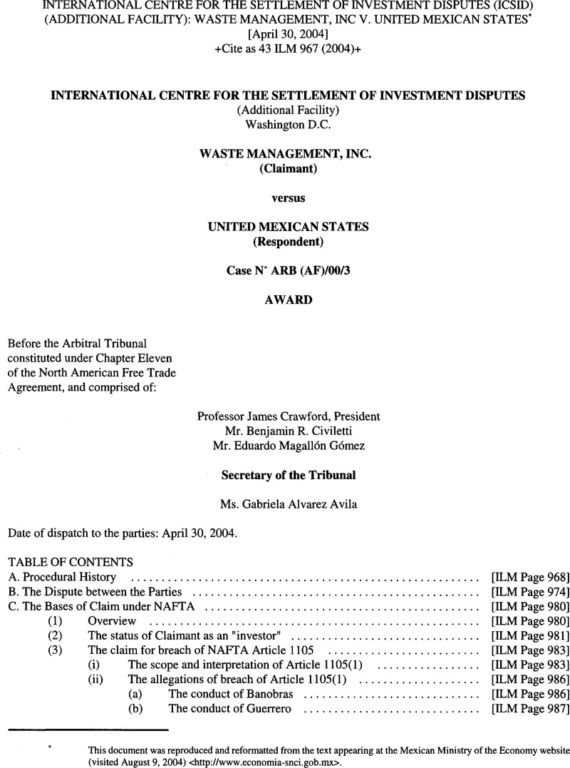 International Centre For The Settlement Of Investment Disputes (ICSID ...