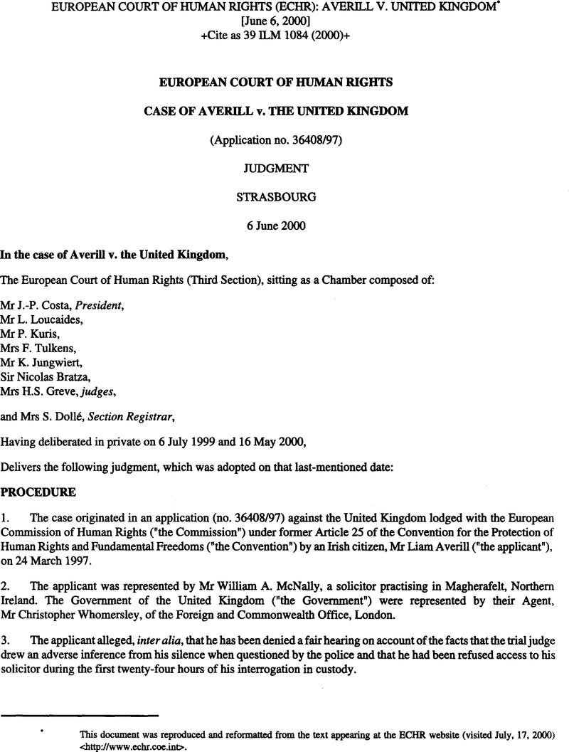 European Court Of Human Rights (ECHR): Averill V. United Kingdom ...