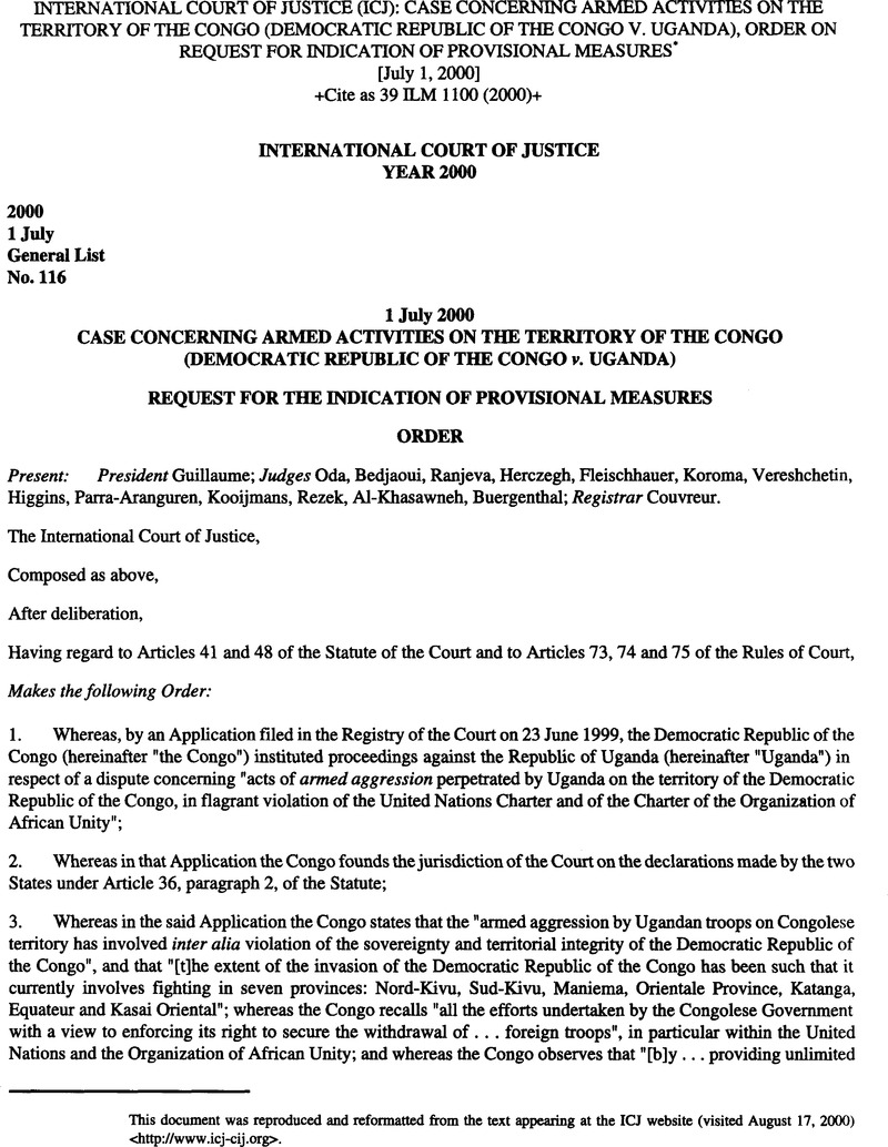 International Court Of Justice (ICJ): Case Concerning Armed Activities ...