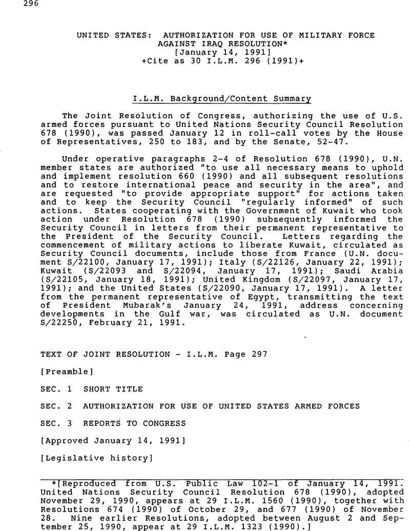 United States: Authorization For Use Of Military Force Against Iraq ...