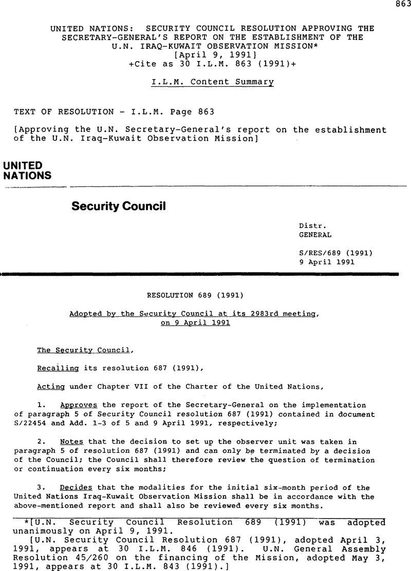 United Nations Security Council Resolution Approving The Secretary General S Report On The