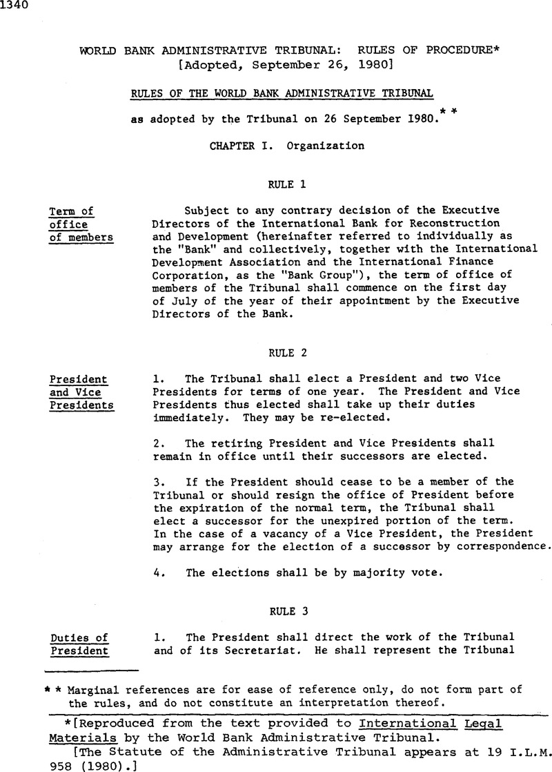 World Bank Administrative Tribunal: Rules Of Procedure* | International ...